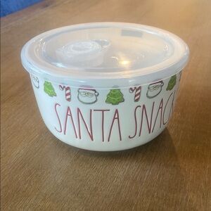 Rae Dunn Christmas Santa Snacks Bowl with Microwave Safe Lid